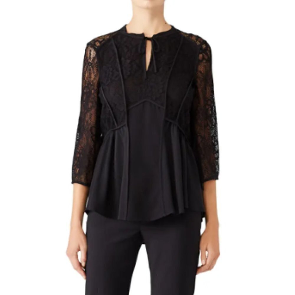 Badgley Mischka‎ Silk Georgette Top in Black sz 2